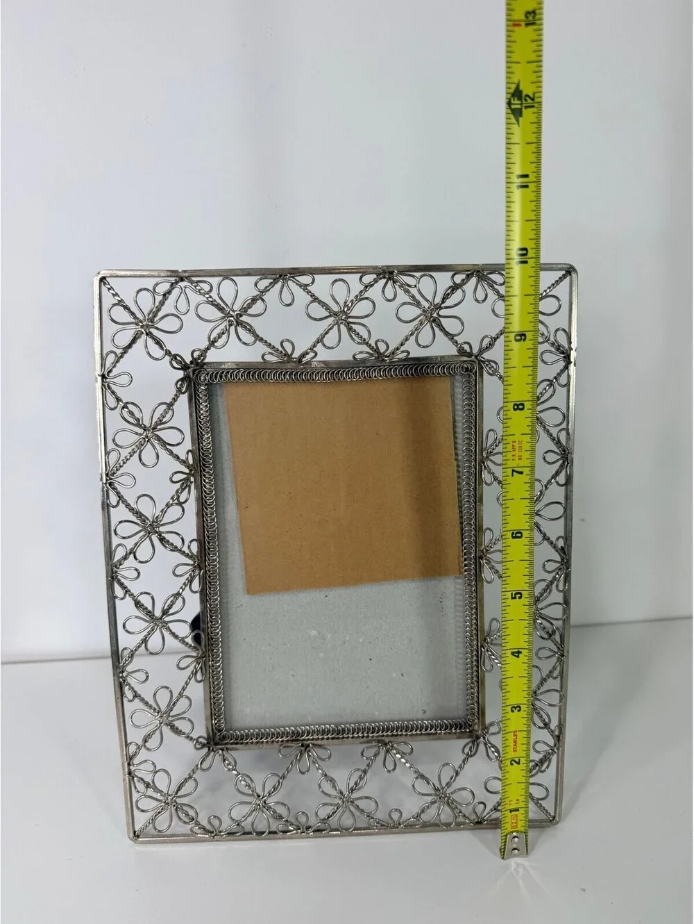 Silver tone wire flower picture frame
